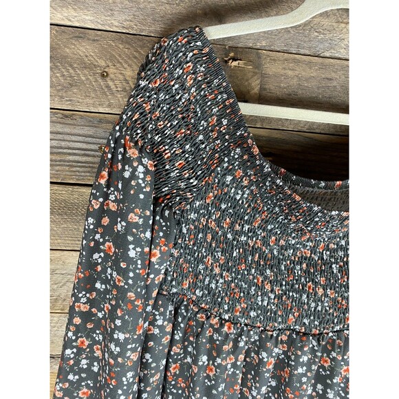 Oneyim Women's 30" Stretchy Bust Green Flowered Off Shoulder Long Sleeve Dress - Picture 2 of 11